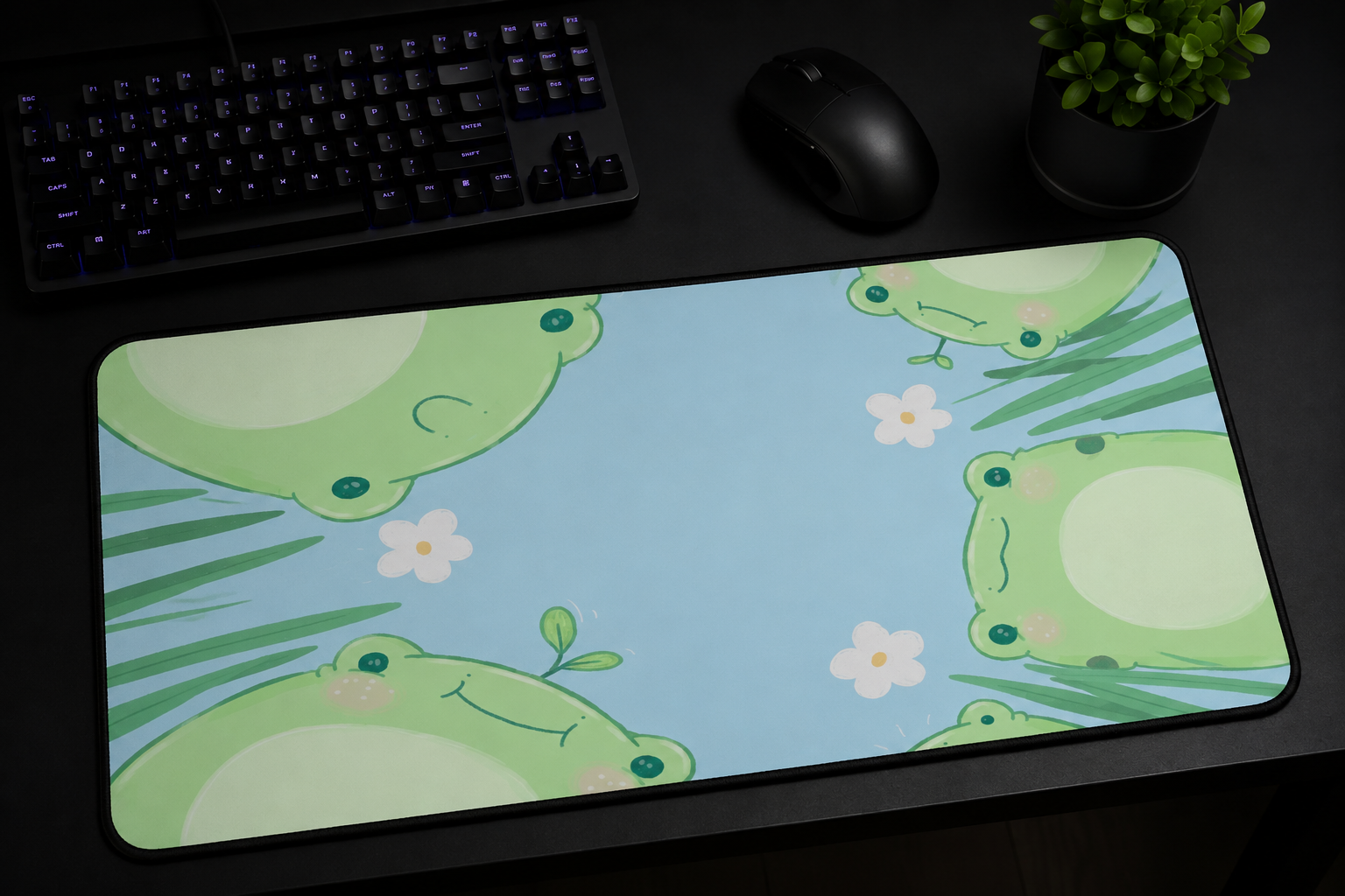 Frog Garden summer deskmat