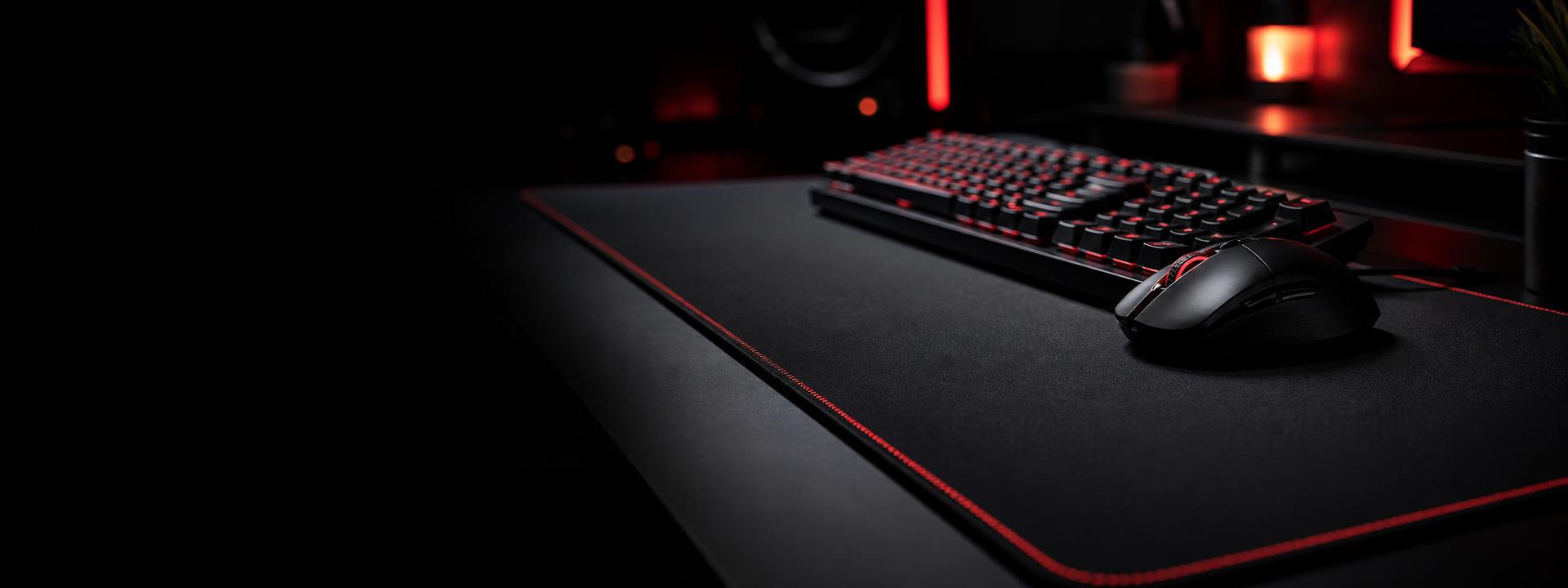 CursorCulture custom gaming mousepad on a dark desk setup with red lighting